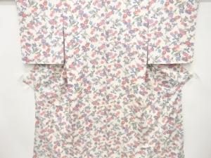 型染　草花に蝶模様　小紋着物